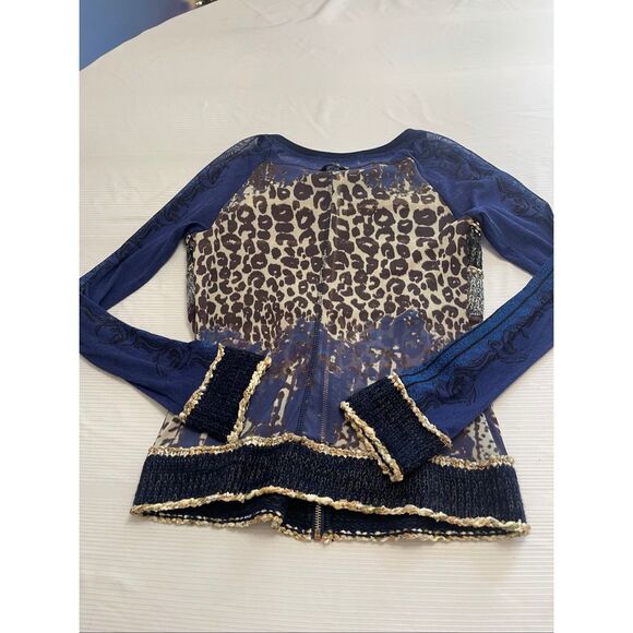 Lulu H Sheer Knit Full Zip Top Women's Size Large Tattoo Sleeve Stretch Y2K 90s - Picture 7 of 8